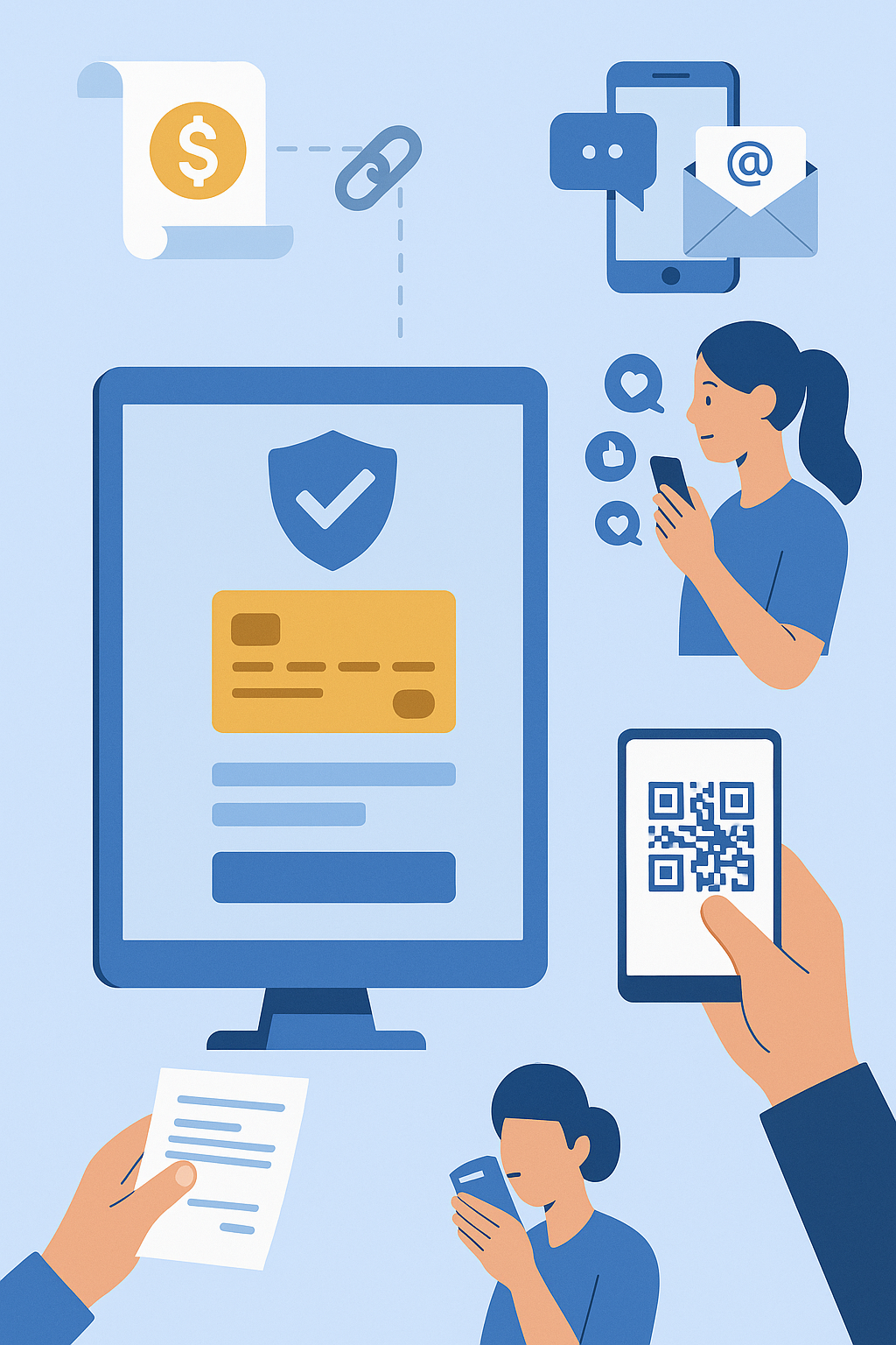 Condividere un link di pagamento via email, social, QR